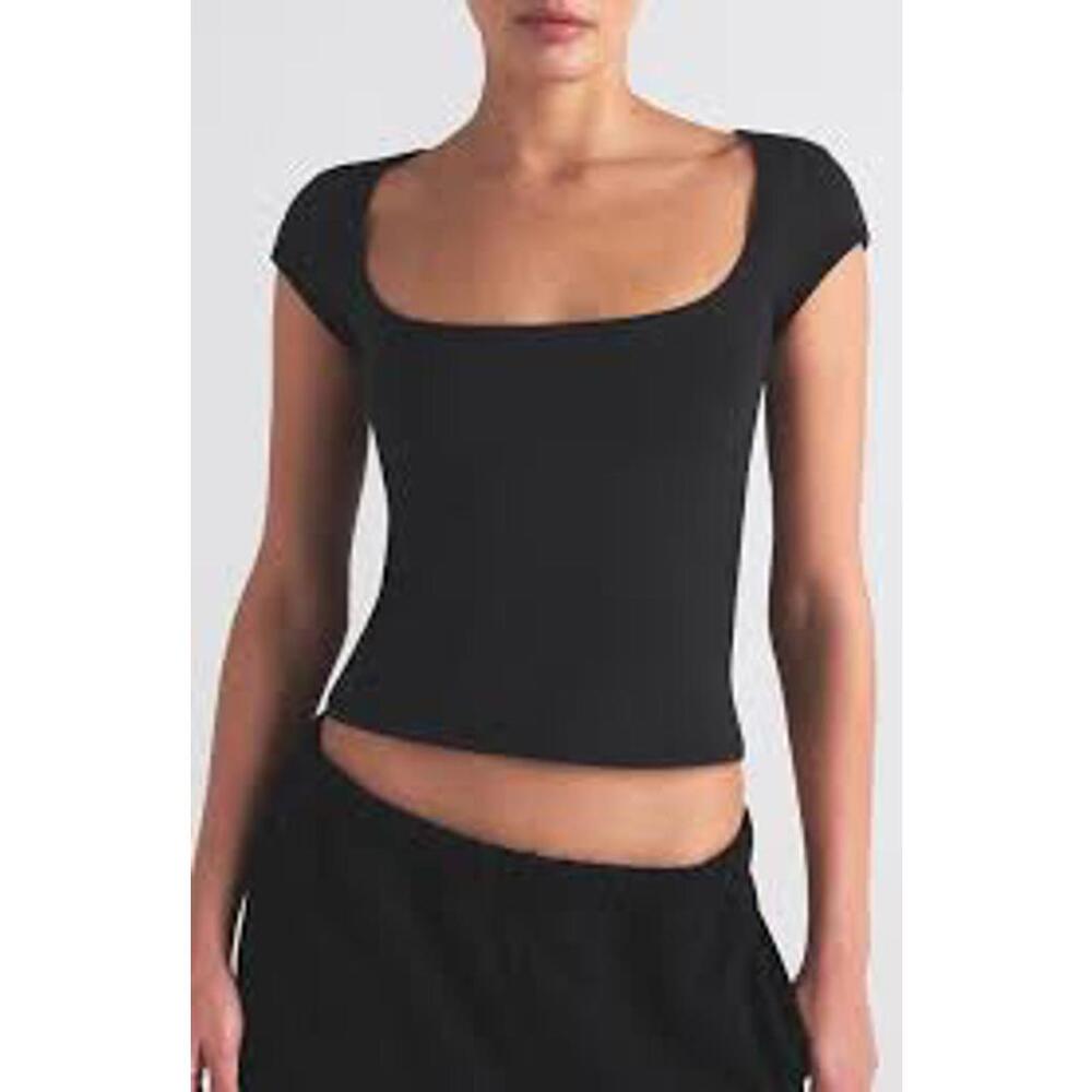 Open Edit Black Short Sleeve‎ Crop Top